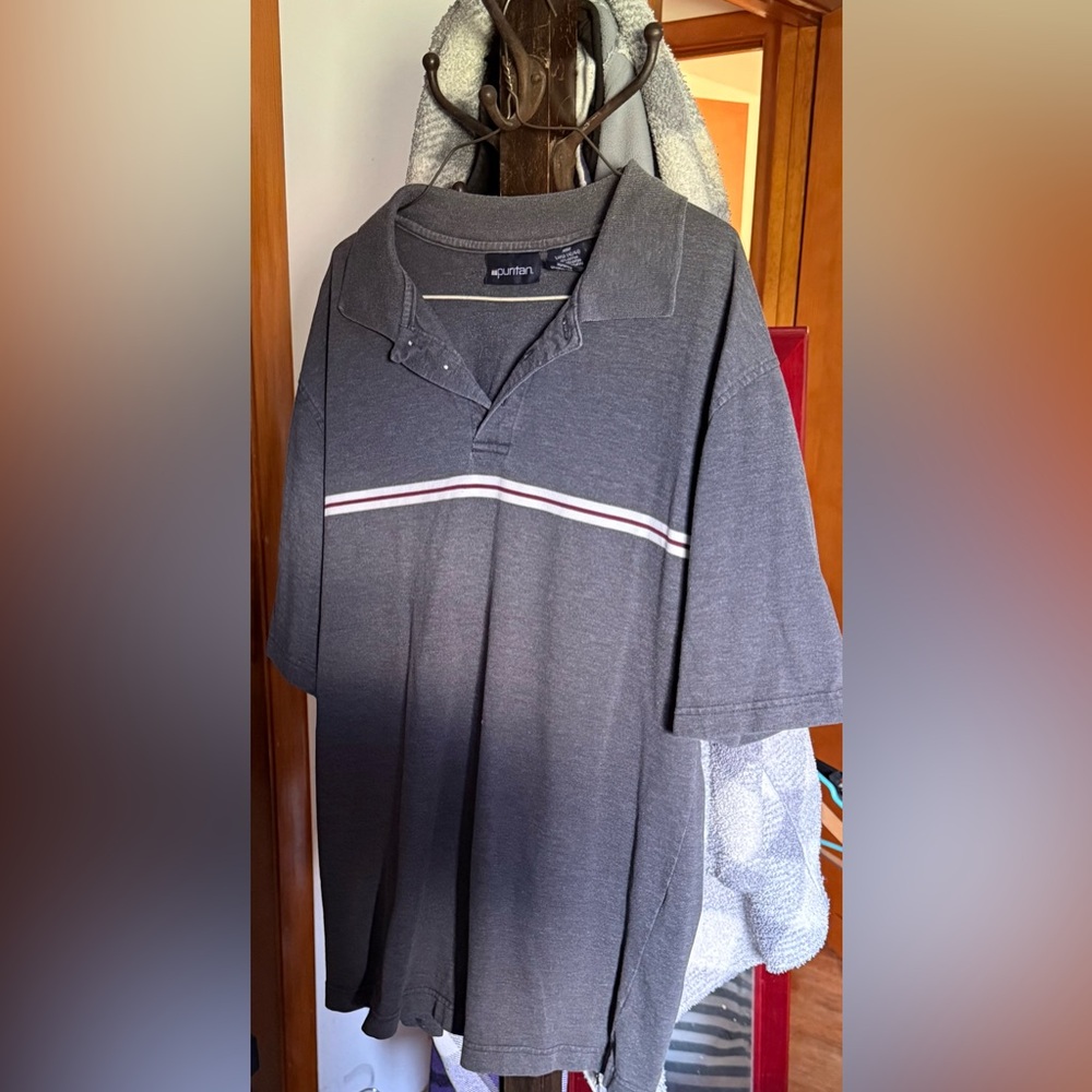 Puritan Charcoal Polo with White and Burgundy Chest Stripe
